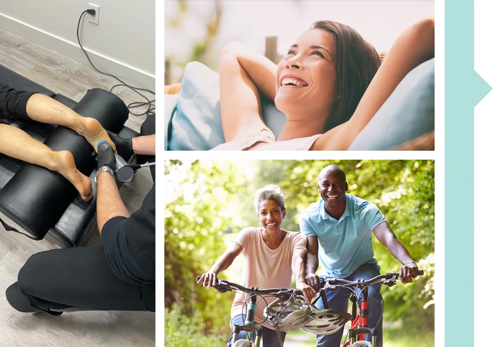 A collage of photos of smiling pain free people